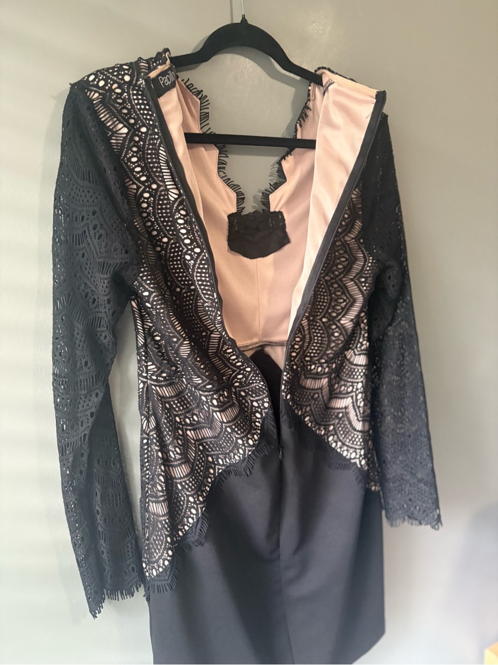 Papillon Black Lace Overlay Mini Dress – Long Sleeve – Elegant Cocktail - Picture 8 of 10